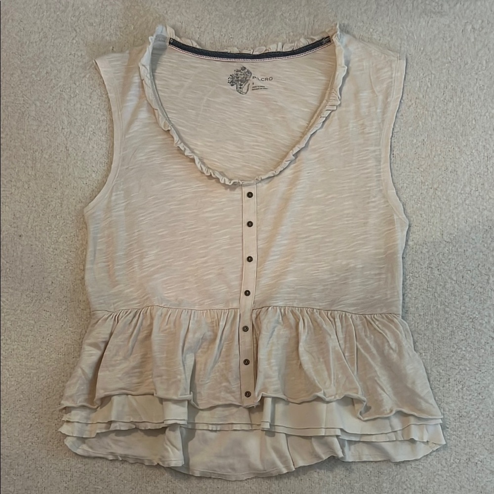 Pilcro Cream Ruffled Sleeveless Blouse